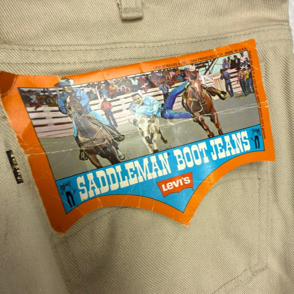 Vintage Levis 517 Sta-Prest Saddleman Boot Jeans Mens 40x32 Tan Beige NWT READ